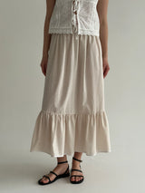 Long thin striped cotton skirt with braid beige/milk