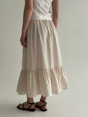 Long thin striped cotton skirt with braid beige/milk