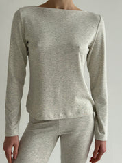 Knitwear “Tenderness” long-sleeved set with Boat neckline and leggings beige-gray