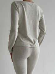 Knitwear “Tenderness” long-sleeved set with Boat neckline and leggings beige-gray