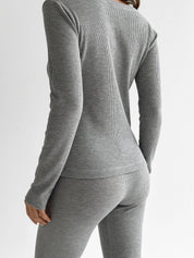 Set of long sleeves with stand-up collar and leggings, waffle knit, gray
