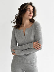 Set of long sleeves with stand-up collar and leggings, waffle knit, gray