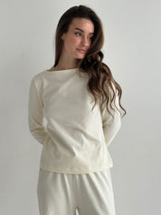 Knitwear "Tenderness" Longline with Boat neckline milky