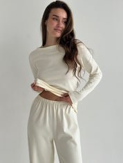 Knitwear "Tenderness" Longline with Boat neckline milky