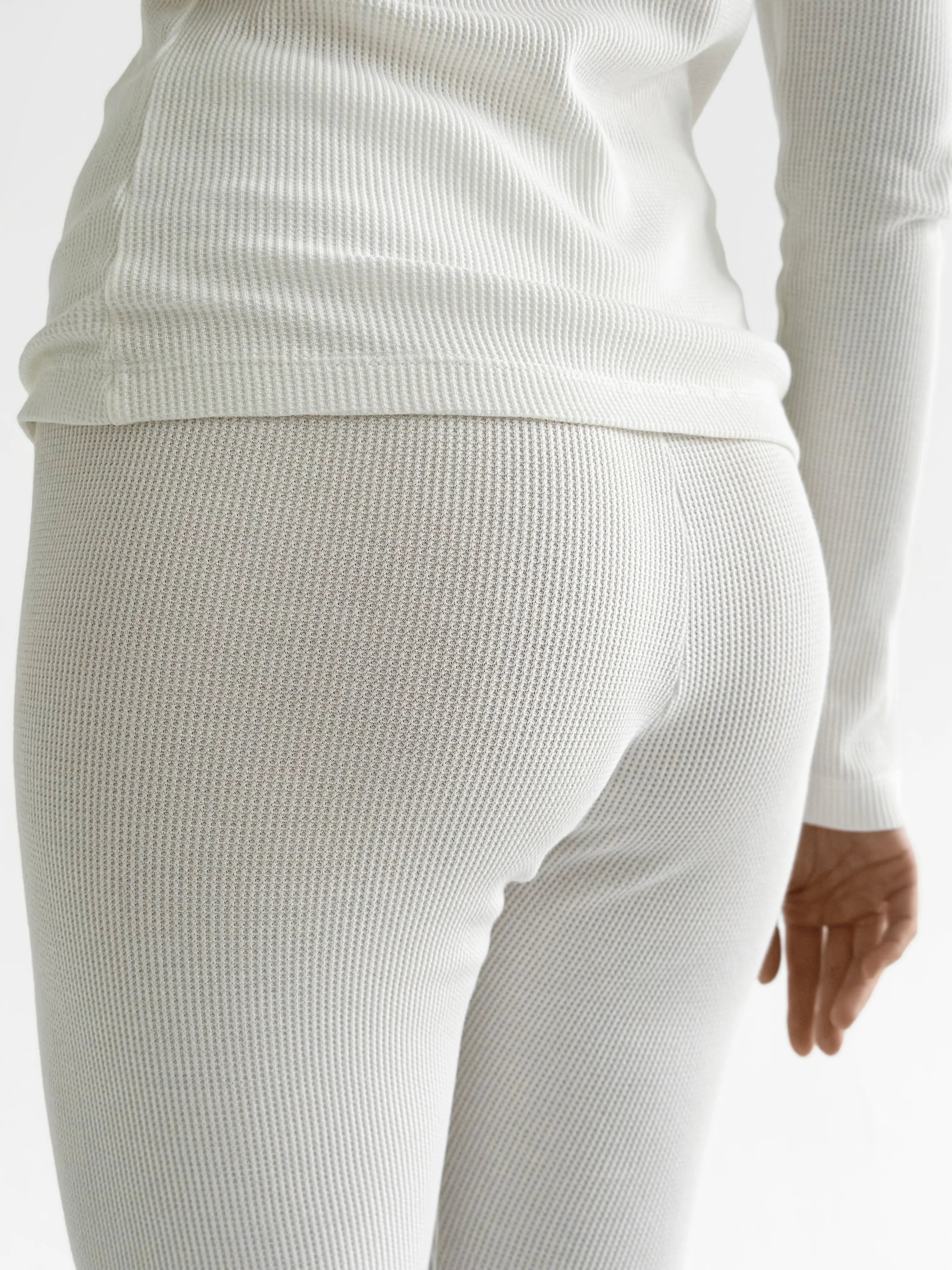 Set of long sleeves with stand-up collar and leggings, waffle knit, milky