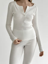 Set of long sleeves with stand-up collar and leggings, waffle knit, milky