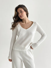 Set of long-sleeved raglan tops and milky waffle knit pants