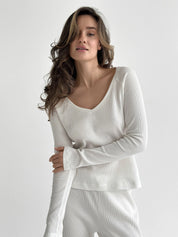 Set of long-sleeved raglan tops and milky waffle knit pants