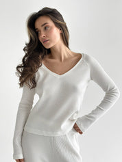 Set of long-sleeved raglan tops and milky waffle knit pants
