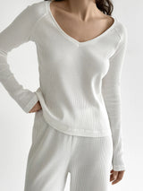 Set of long-sleeved raglan tops and milky waffle knit pants