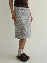 Muslin 2-layer Midi skirt, gray check on milky