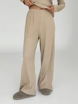 Wide-leg pants in beige waffle knit
