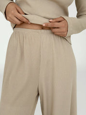 Wide-leg pants in beige waffle knit