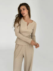 Longsleeve waffle knitwear beige
