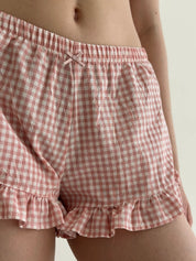 Checked cotton shorts Ruffle powder/milk