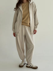 Cotton Sweatshirt with a hood and a zipper, knitwear 3-ply, beige