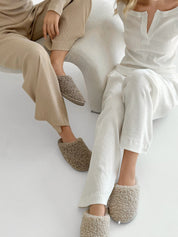 Wide-leg pants waffle knit milky