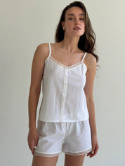 Suit T-shirt and shorts with lace, boiled cotton, plain white