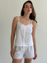 Suit T-shirt and shorts with lace, boiled cotton, plain white