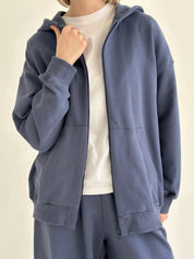 Cotton Sweatshirt with a hood and a zipper, knitwear 3-ply, blue