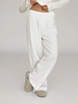 Wide-leg pants waffle knit milky