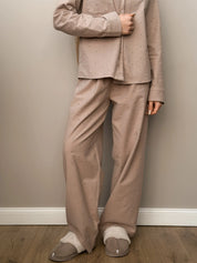 Flannel pajama set beige with small polka dots