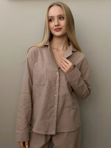 Flannel pajama set beige with small polka dots
