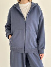 Cotton Sweatshirt with a hood and a zipper, knitwear 3-ply, blue