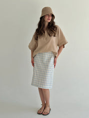 Cotton Midi Skirt Check Blue
