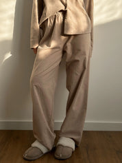 Flannel pajama set beige with small polka dots