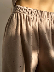 Flannel pajama set beige with small polka dots