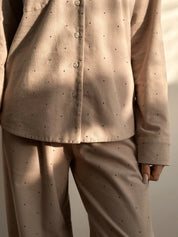 Flannel pajama set beige with small polka dots