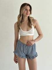 Striped cotton shorts Ruffle blue/white
