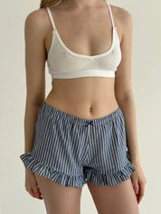 Striped cotton shorts Ruffle blue/white