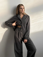 Flannel pajamas gray with small dots