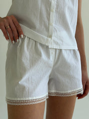 Suit T-shirt and shorts with lace, boiled cotton, plain white
