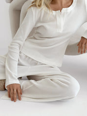Wide-leg pants waffle knit milky
