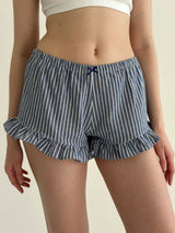 Striped cotton shorts Ruffle blue/white