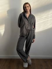 Flannel pajamas gray with small dots