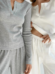 Wide-leg pants waffle knit milky