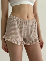 Shorts striped cotton ruffle beige/white