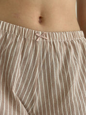 Shorts striped cotton ruffle beige/white