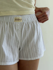 Mono cambric shorts, large braid weave, white