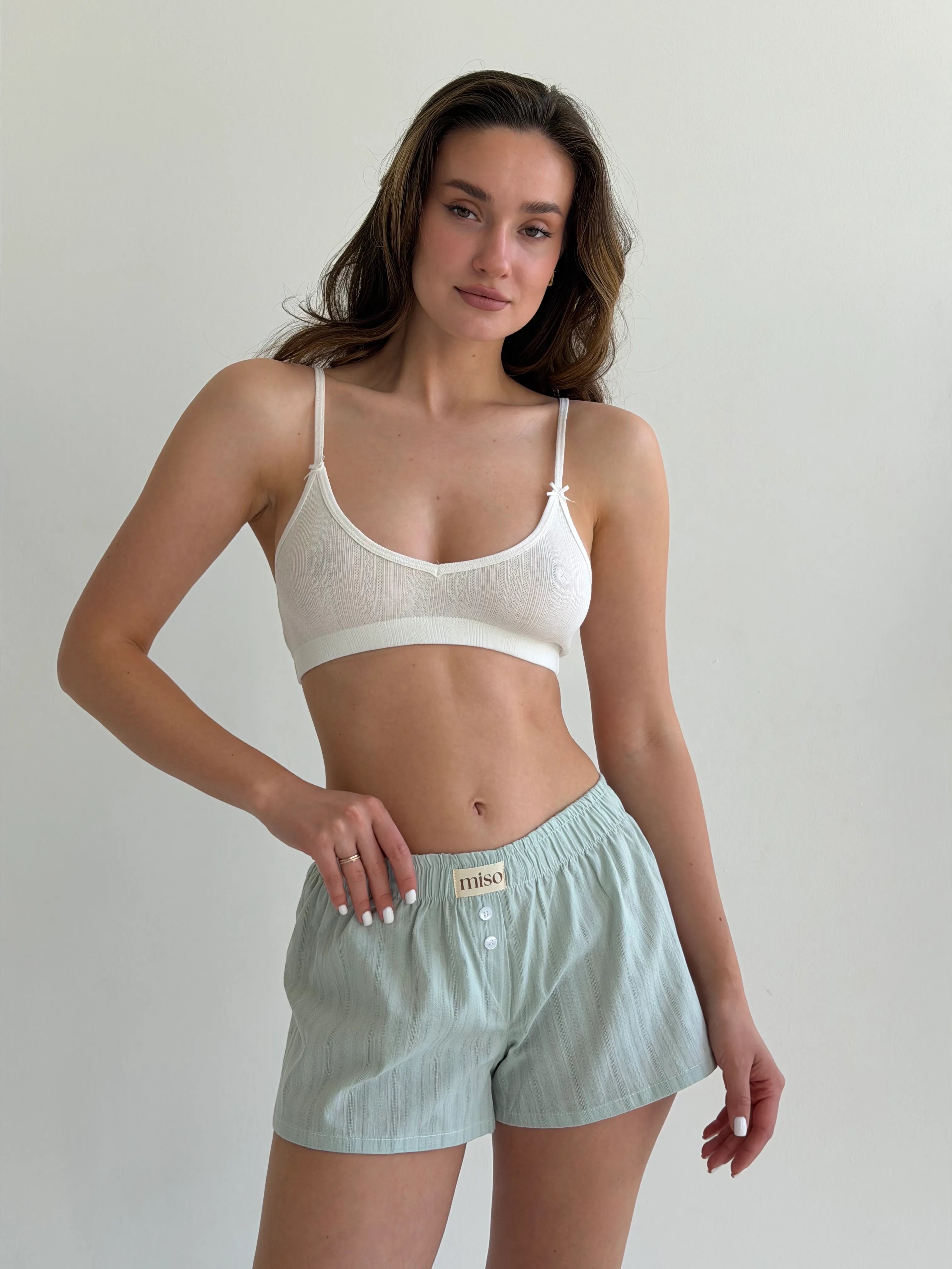 Mono cambric shorts, small braid, olive