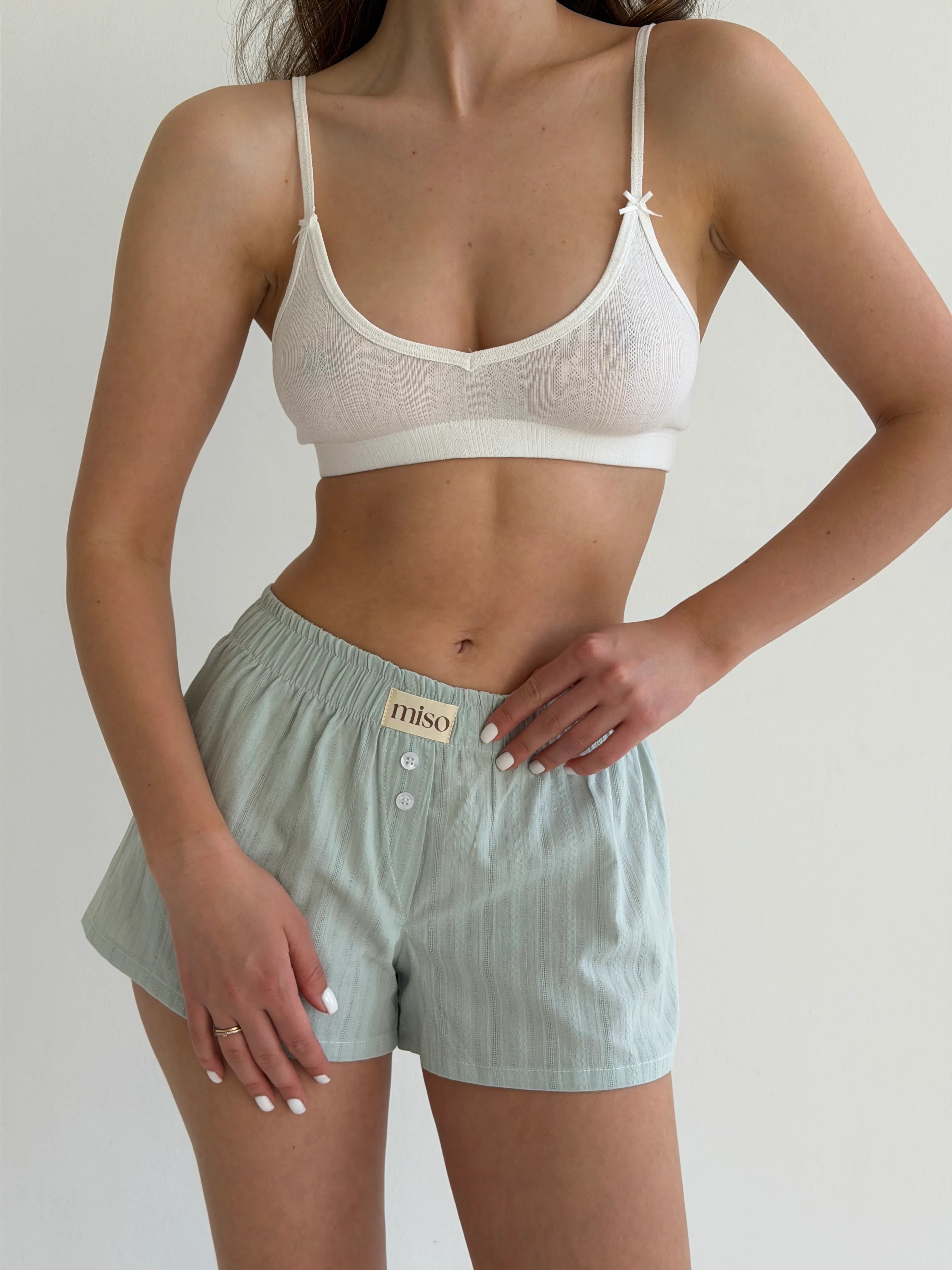 Mono cambric shorts, small braid, olive