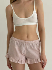 Shorts with thin striped cotton ruffles, powder/milk