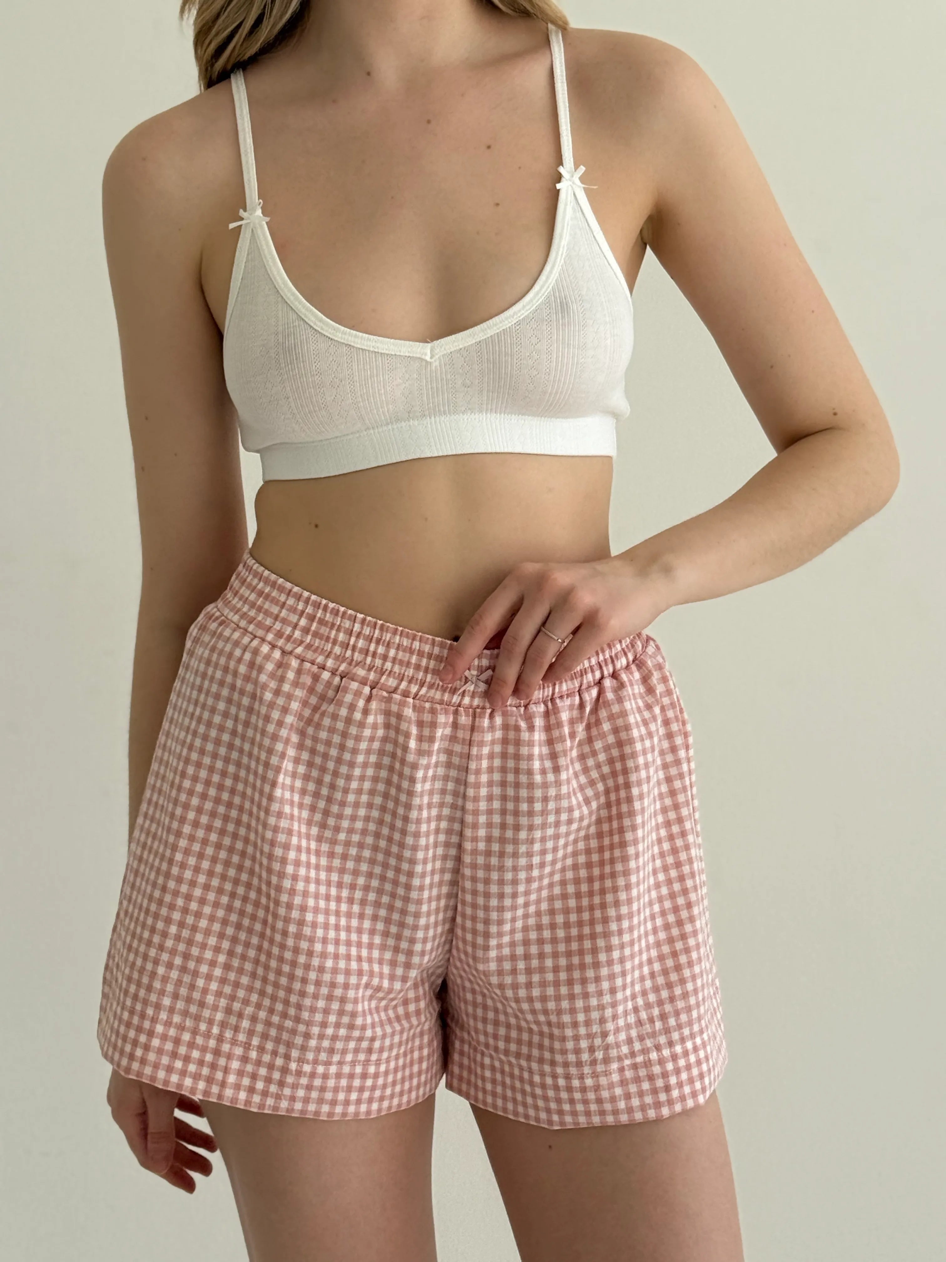 Shorts check cotton MONO powder/milk
