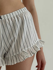 Wide striped shorts cotton Ruffle white/black