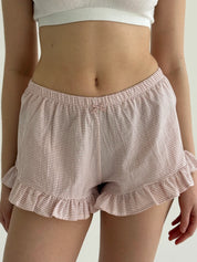 Shorts with thin striped cotton ruffles, powder/milk