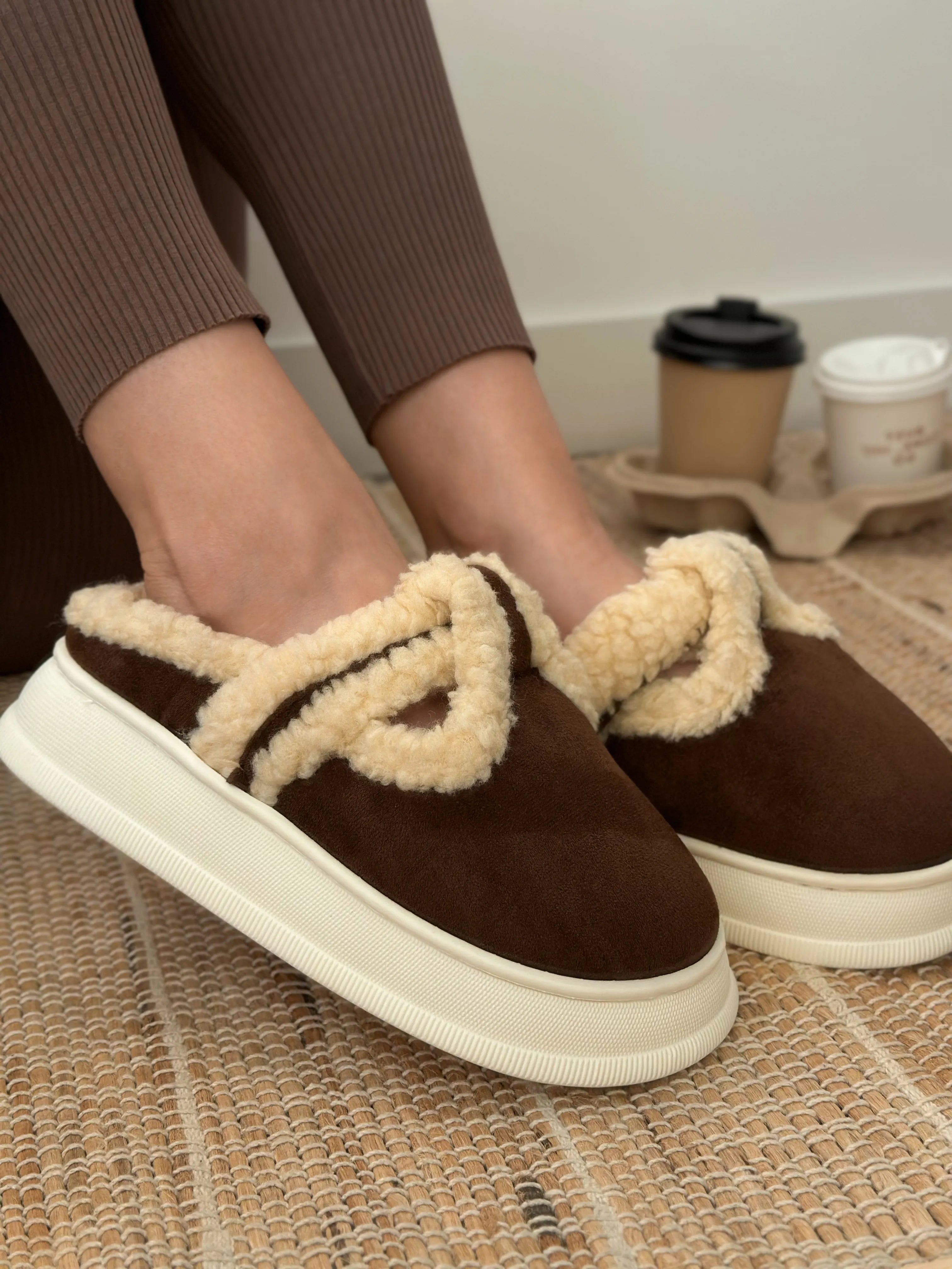 Brown suede mules